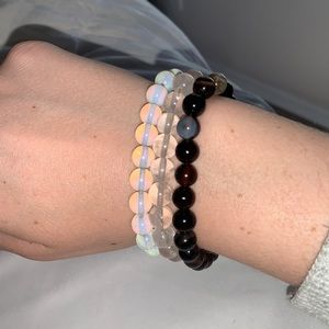 Rose Quartz, Moonstone, and Black Smoky Quartz bracelets, One Size, From Peru